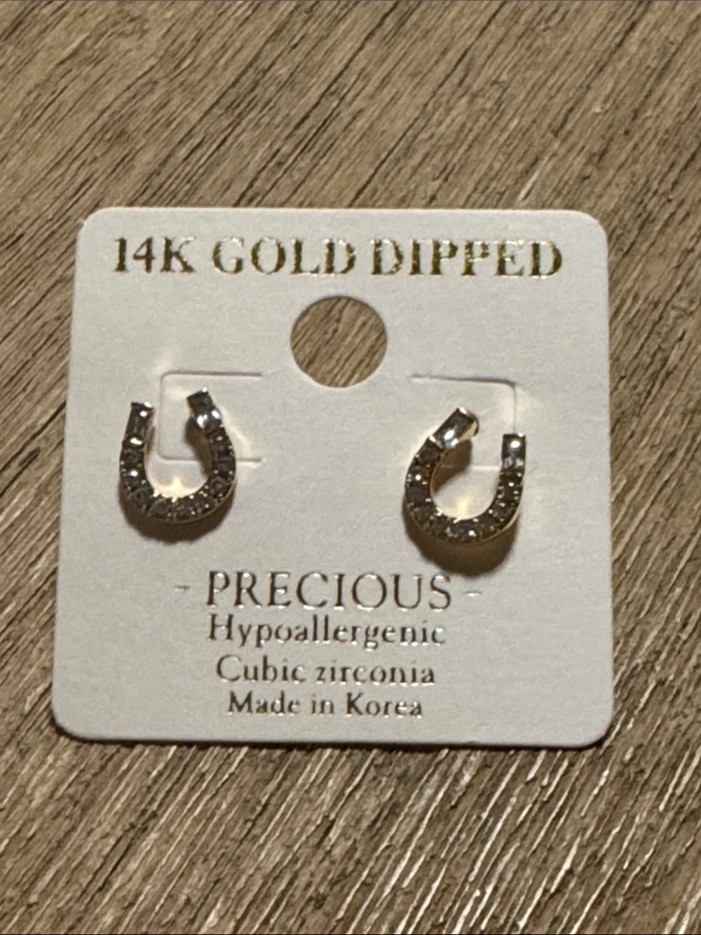14K Gold Dipped Silver-Tone Horseshoe Cubic Zirconia Stud Earrings NWT